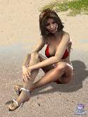 Fille en bikini rouge sur la plage